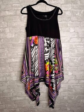 Black Tank Dress with Multicolor Floral Handkerchief Skirt